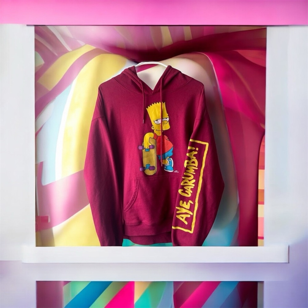 Red Bart Simpson Skateboarding Pullover Sweater - Picture 2 of 6